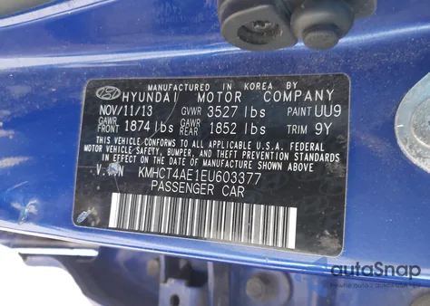 2014 Hyundai Accent Gls z USA, uszkodzony, nr VIN KMHCT4AE1EU603377